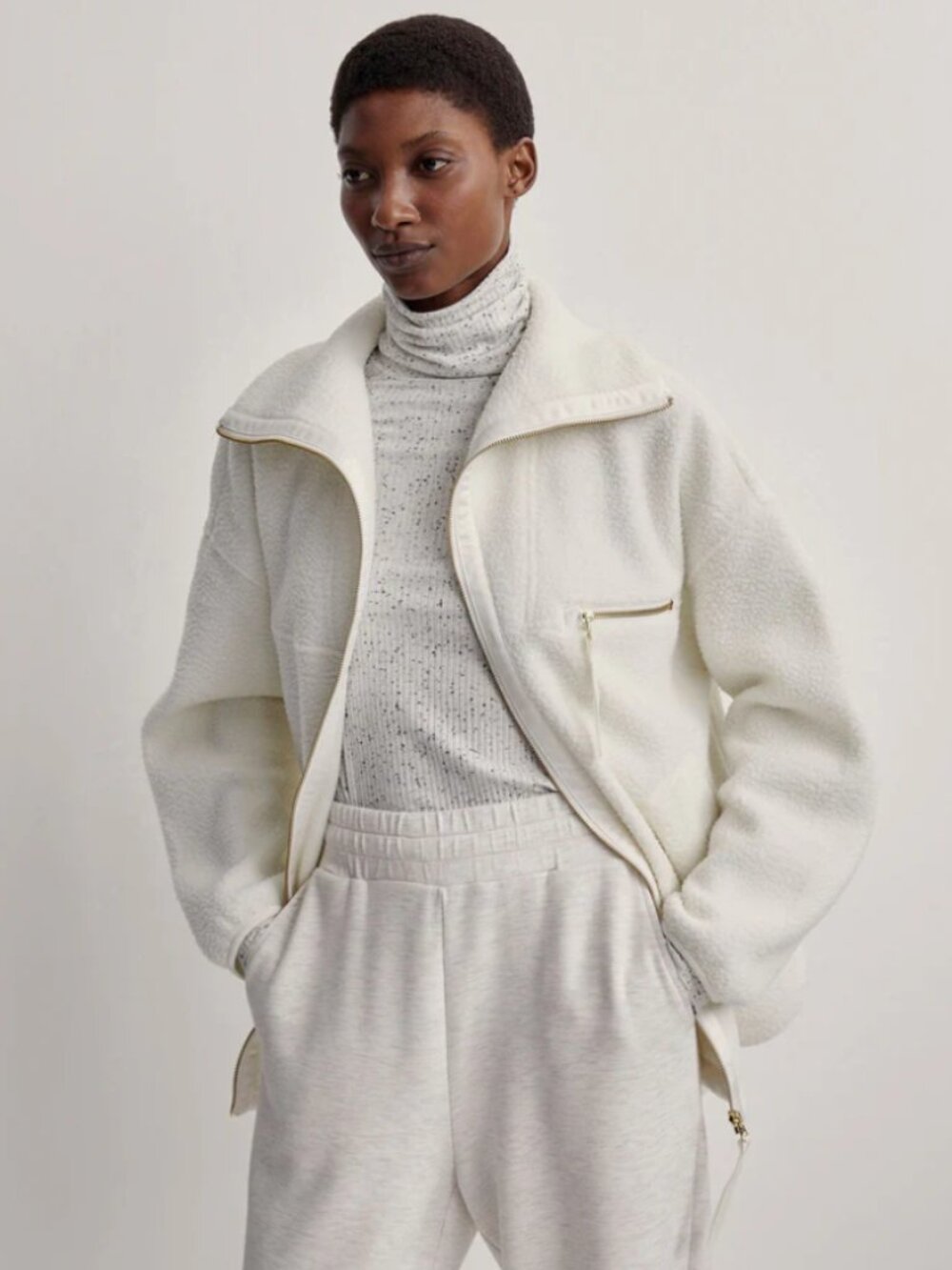 Varley Donley Recycled Polyester Fleece Jacket in Egret X-Small